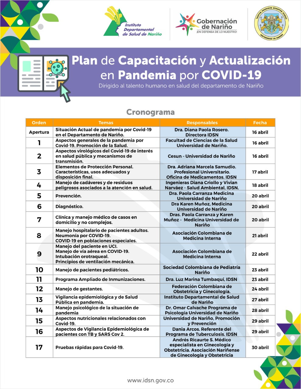 Plan de capacitación en pandemia COVID19 Universidad de