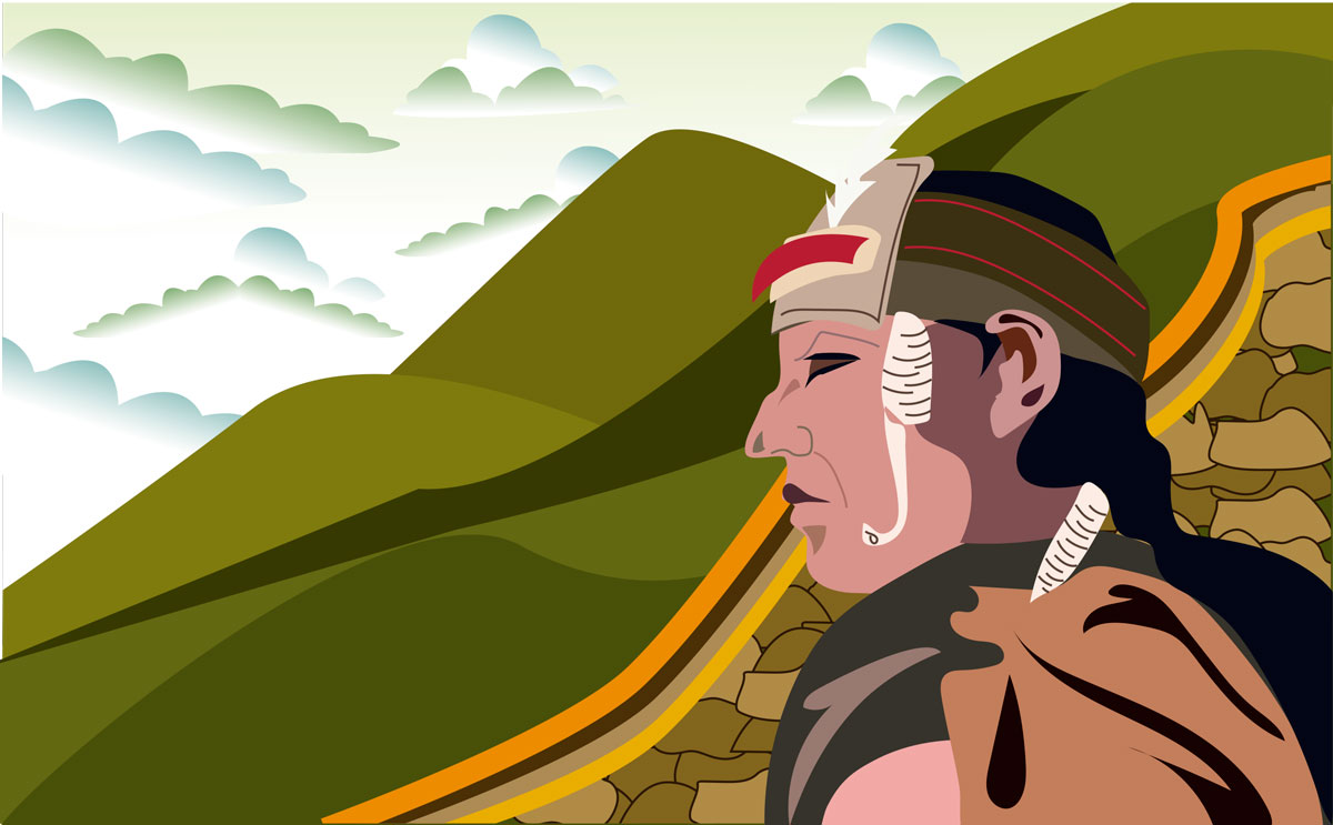 Ilustración: Leydi Moreno De la Cruz. Frontera de “nubes verdes” Frontera que, en 1953, el escritor William Burroughs, atravesó por el Putumayo, para buscar al bejuco de la Ayahuasca, en lugar de cruzar por el puente de piedra, maldecido por los Pastos y divinizado por los Incas