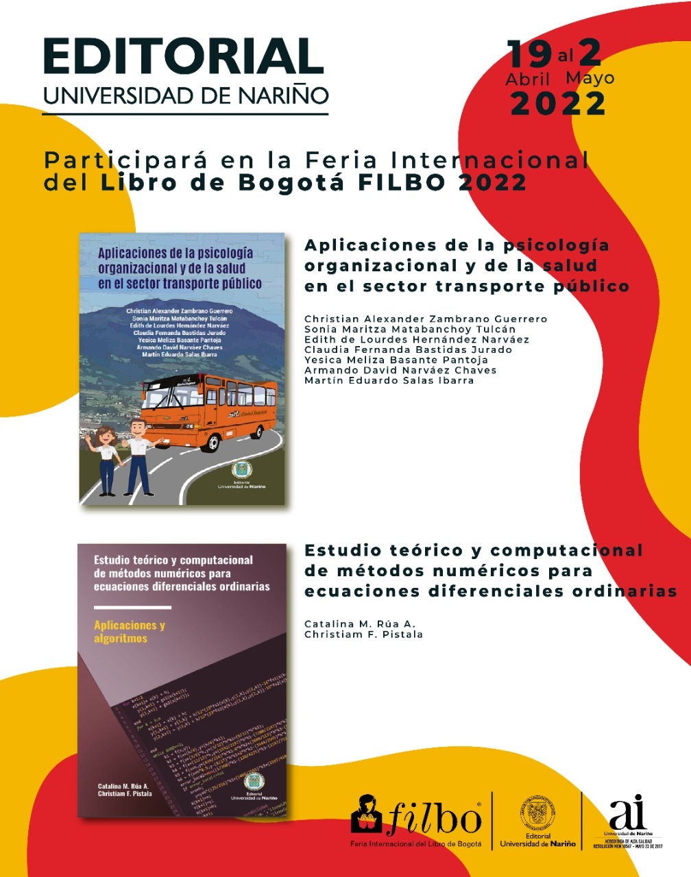 Títulos participantes de la Editorial Universidad de Nariño.