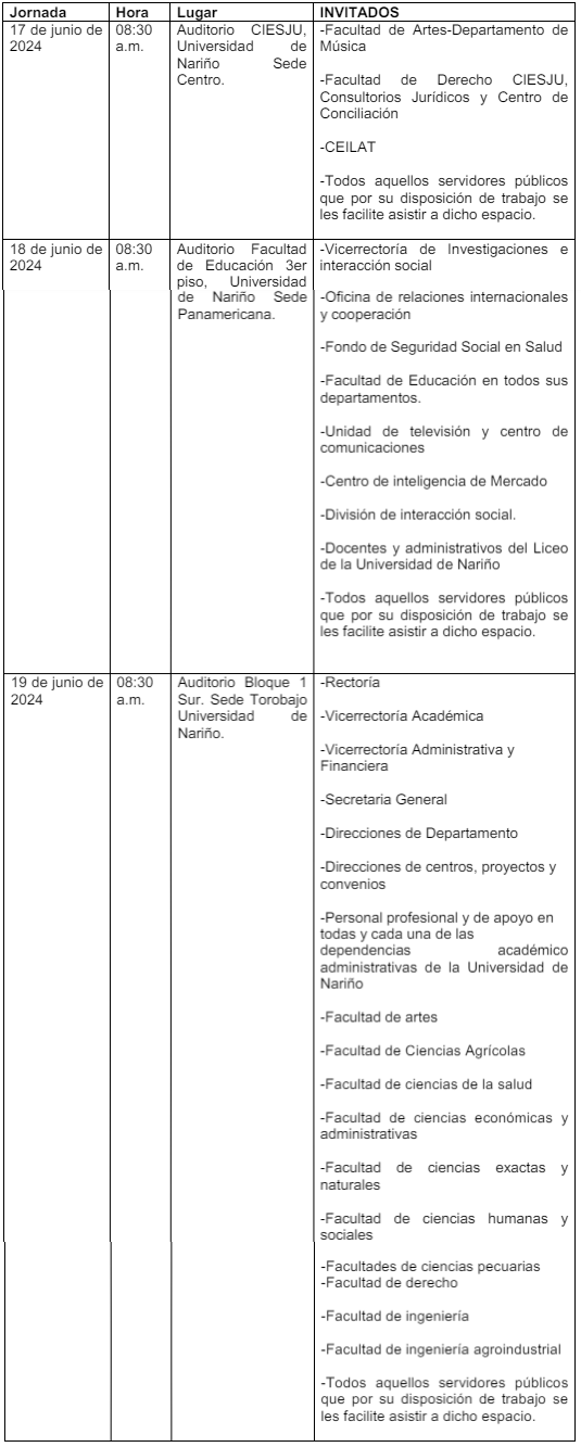 Cronograma jornada informativa