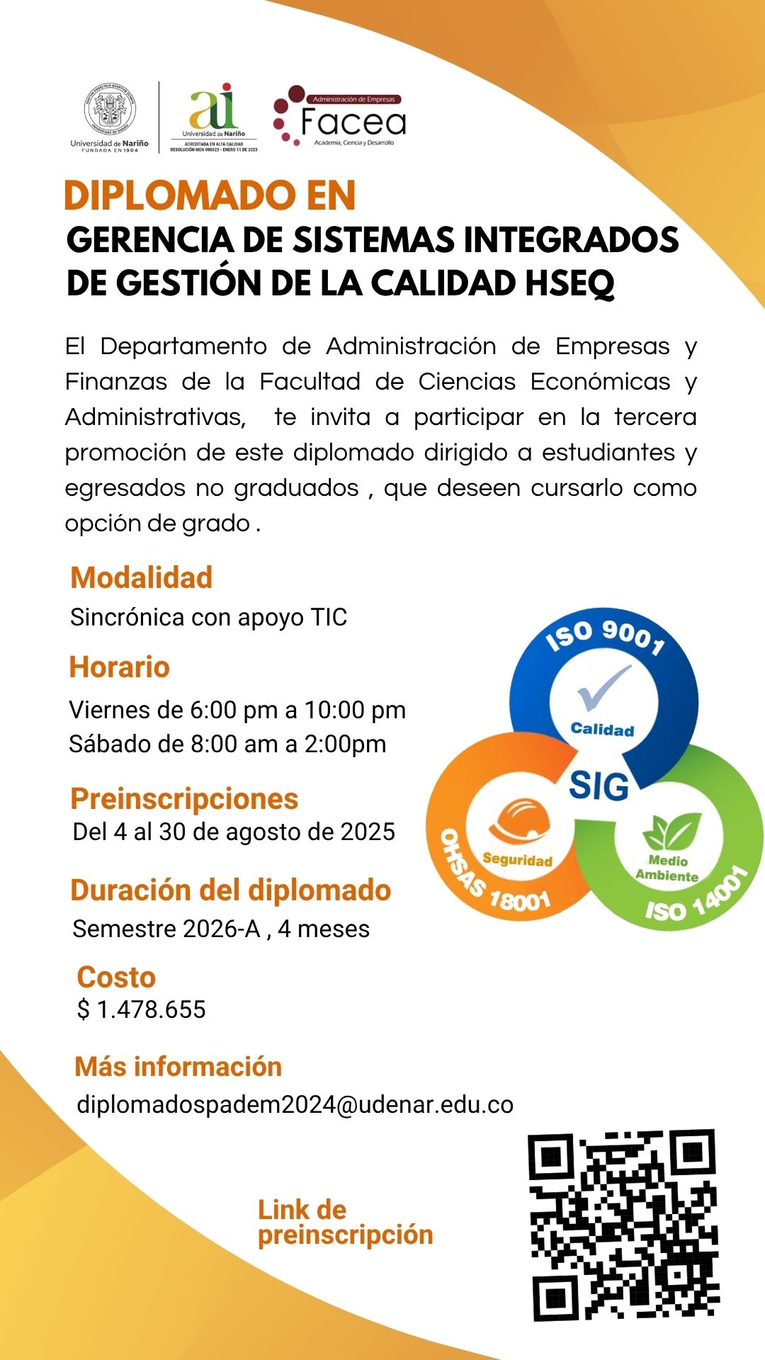 DIPLOMADO EN GERENCIA DE SISTEMAS INTEGRADOS DE GESTION DE LA CALIDAD HSEQ,2026-A