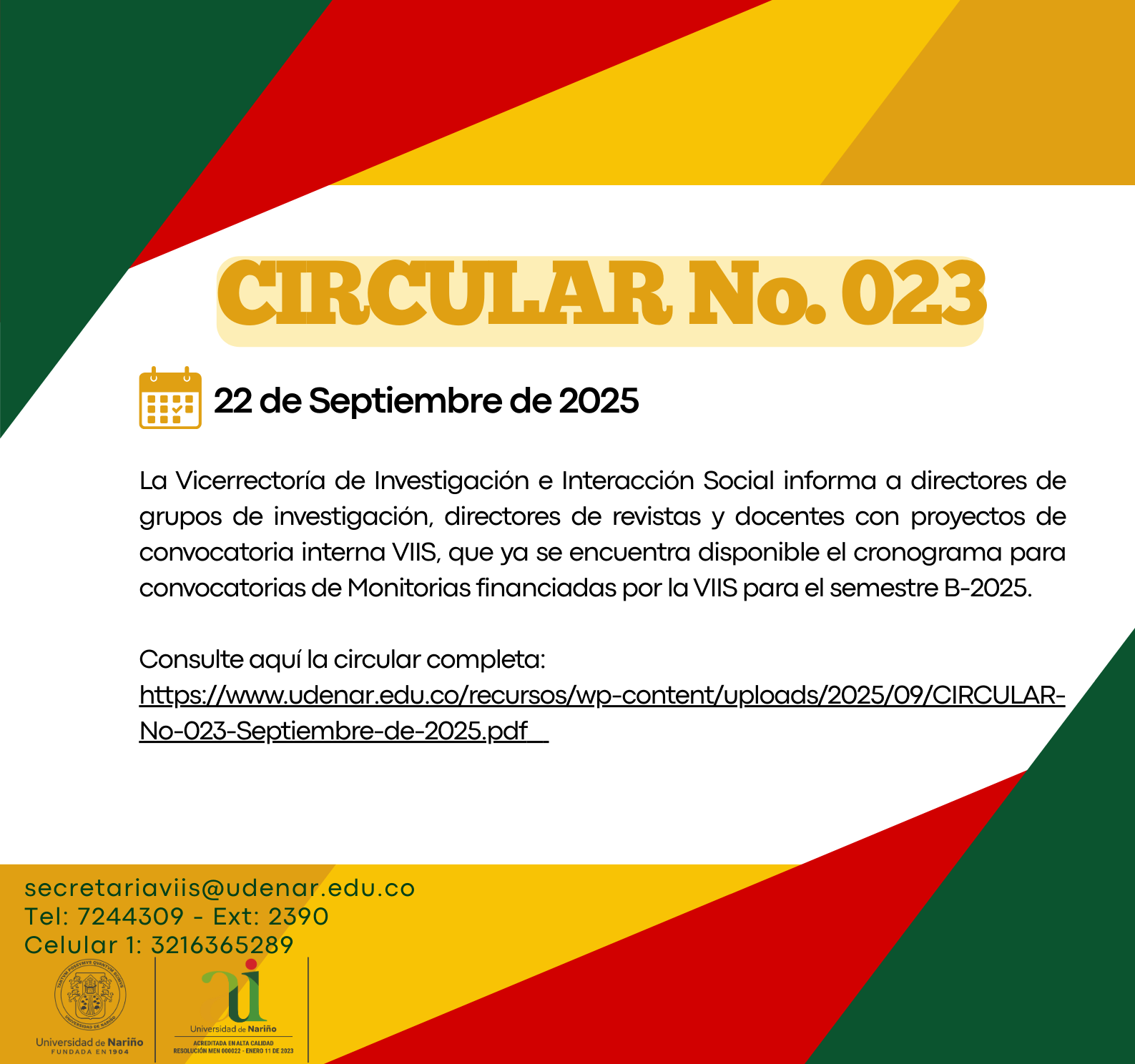 Convocatoria de Monitorias Financiadas por la VIIS B2025 2