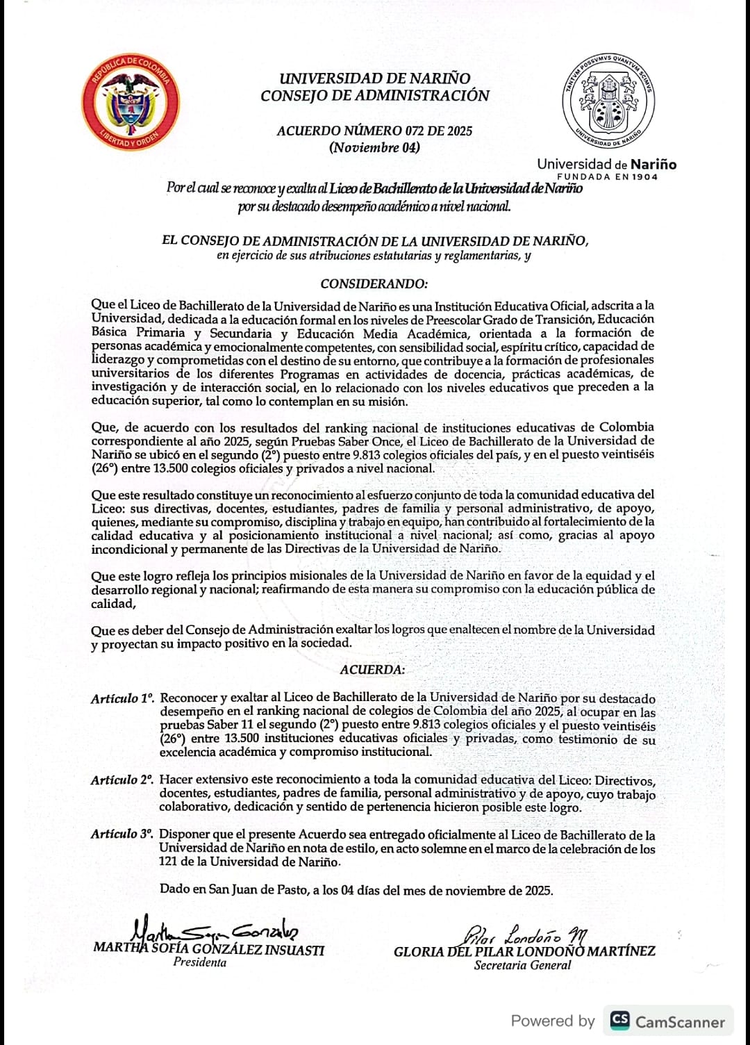 Reconocimiento al Liceo Universidad de Nariño 5