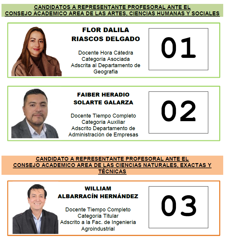 Candidatos Representantes Profesorales ante Consejo Académico marzo 2026 marzo 2030